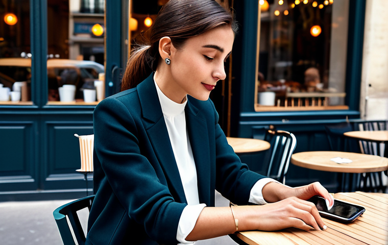 A Stylish Woman Using a Smartwatch in a Parisian Cafe**

Prompt: A fashionable woman sitting at a cafe table in Paris, France, wearing a chic outfit and a modern smartwatch. She's casually checking notifications.  The cafe has classic Parisian decor.  Fully clothed, appropriate attire, safe for work, perfect anatomy, natural proportions, professional, high quality, well-formed hands, proper finger count, modest clothing.

**