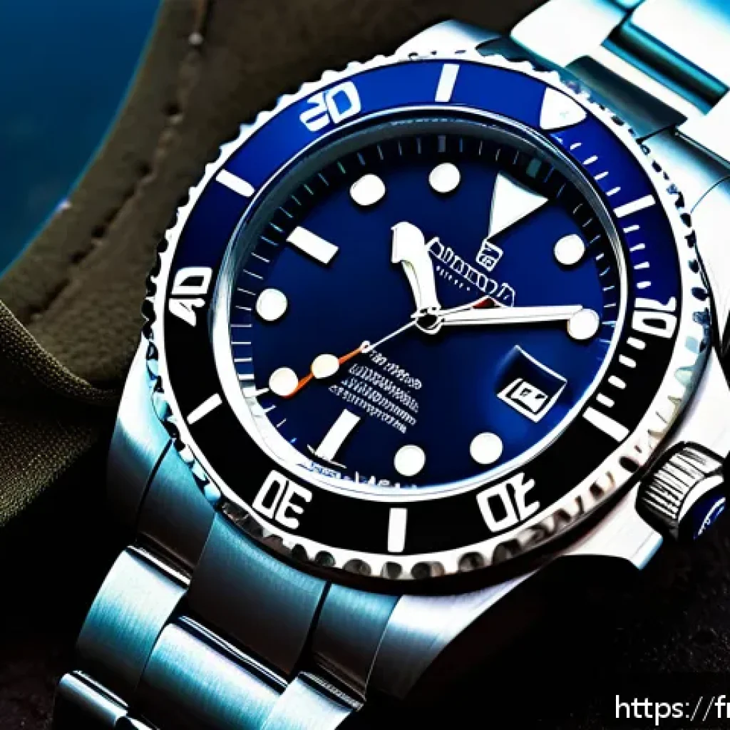 다이버 시계 베젤의 기능과 원리 - A close-up, hyper-realistic image of a professional diver&rsquo;s wristwatch featuring a unidirectional ce...