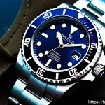 Home 21 다이버 시계 베젤의 기능과 원리 - A close-up, hyper-realistic image of a professional diver’s wristwatch featuring a unidirectional ce...