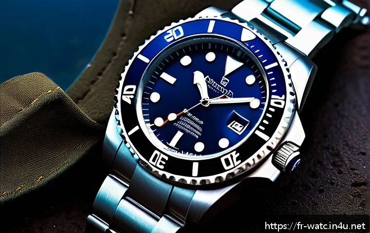 다이버 시계 베젤의 기능과 원리 - A close-up, hyper-realistic image of a professional diver&rsquo;s wristwatch featuring a unidirectional ce...