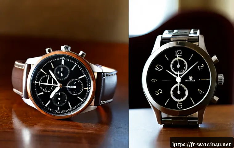 Home 30 롤렉스 데이토나와 오메가 스피드마스터 - Photorealistic luxury watch comparison on a refined Parisian walnut desk: two stainless-steel chrono...